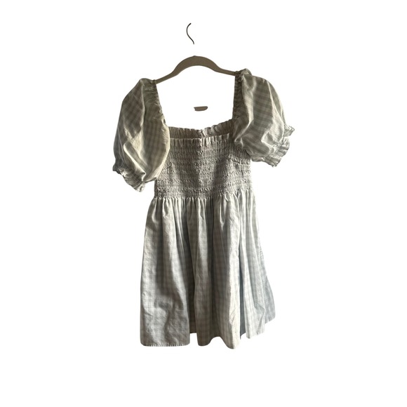 Abercrombie & Fitch Dresses & Skirts - Abercrombie & Fitch Gingham Smocked Puff Sleeve Mini Dress Taupe Cottagecore S